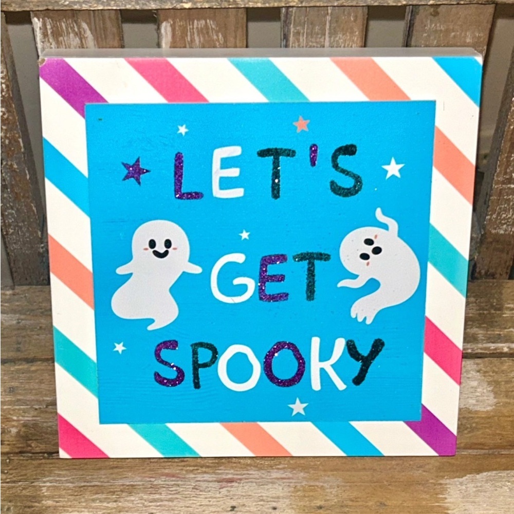 Pastel Striped 'Let's Get Spooky' Sign